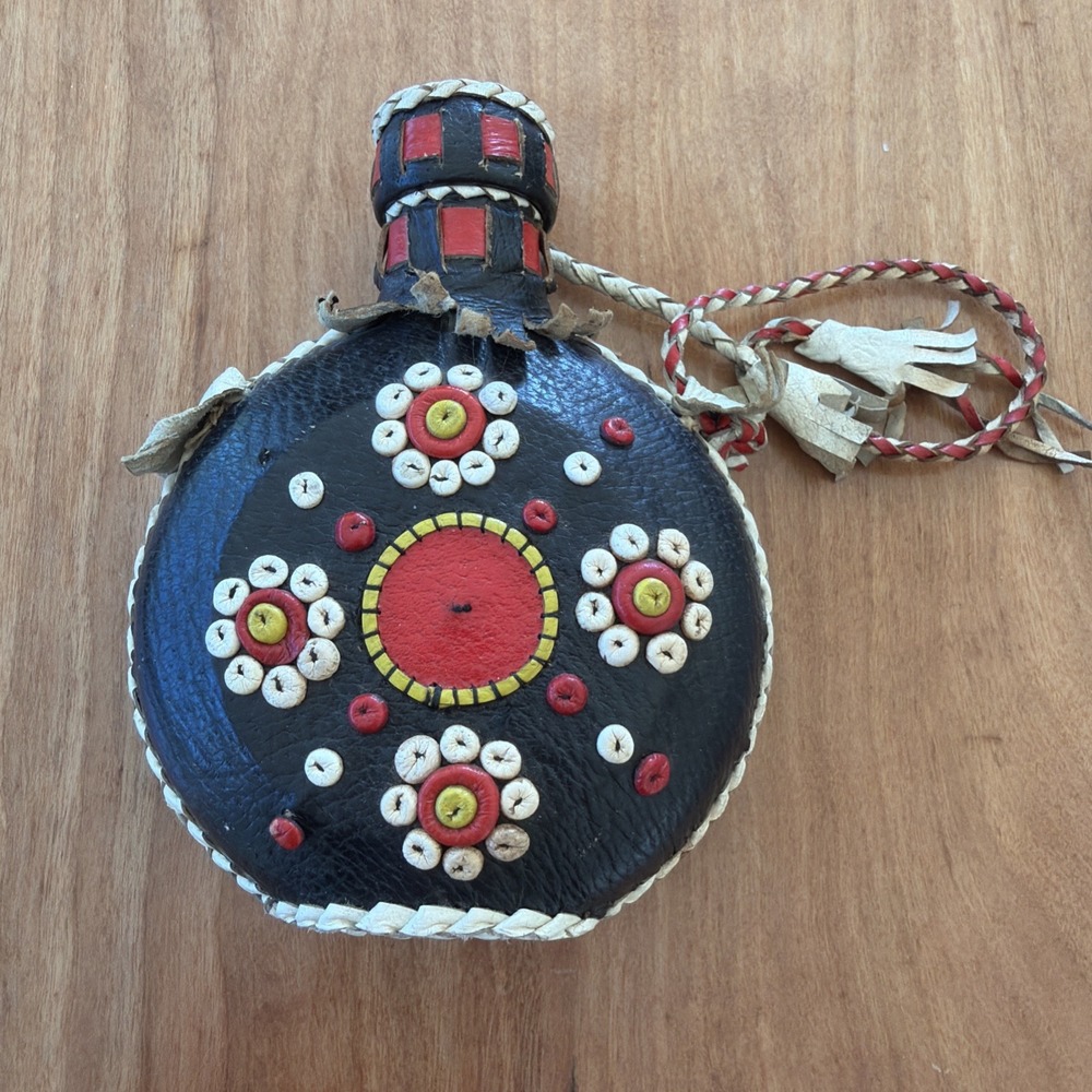 Vintage Leather Braid Wrapped‎ Covered Bottle Theme Decanter 6"